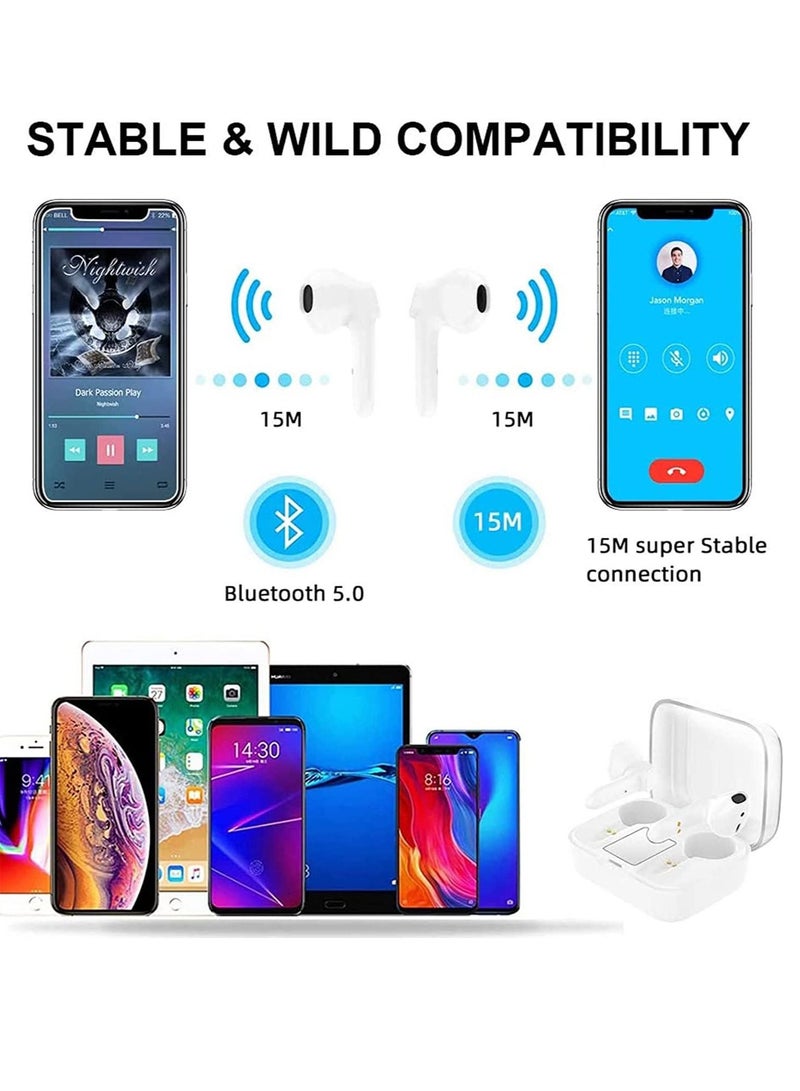 كابتن تيك Wireless Earbuds Bluetooth Headphones Stereo Sound Bluetooth 5.0 Headset, Built-in Mic 20H Playtime Wireless Charging Case Power Display, Wireless Earbuds for iPhone Android White - Image 4