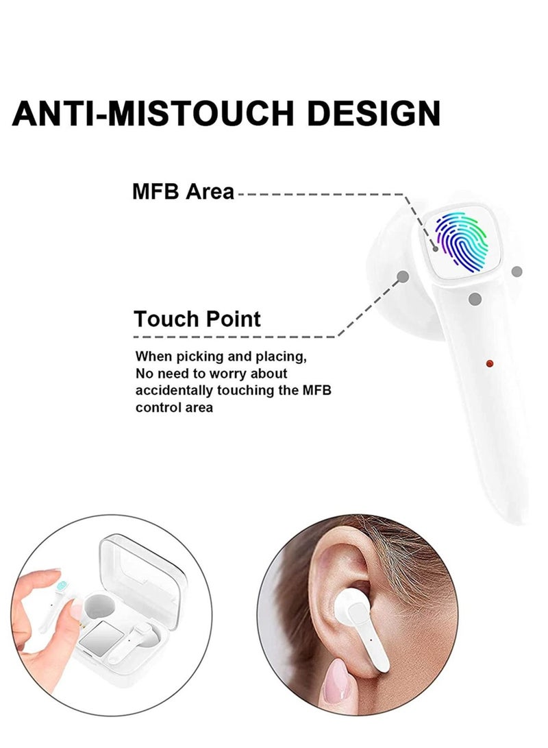 كابتن تيك Wireless Earbuds Bluetooth Headphones Stereo Sound Bluetooth 5.0 Headset, Built-in Mic 20H Playtime Wireless Charging Case Power Display, Wireless Earbuds for iPhone Android White - Image 2