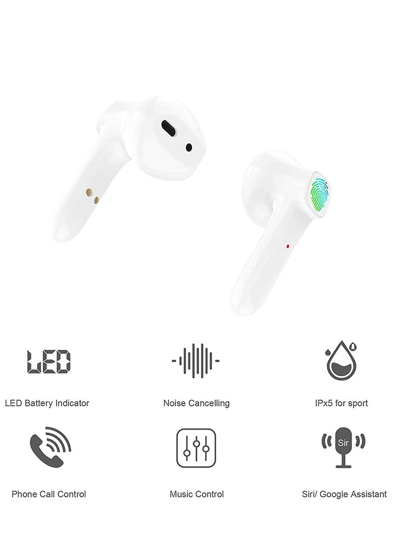كابتن تيك Wireless Earbuds Bluetooth Headphones Stereo Sound Bluetooth 5.0 Headset, Built-in Mic 20H Playtime Wireless Charging Case Power Display, Wireless Earbuds for iPhone Android White - Image 3