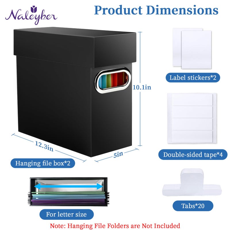Naleyber File Organizer Box with Lid & Handle, Thickened Cardboard Hanging File Folder Storage Boxes for Letter Size, Portable Filing Organizer for Office, Home, Classroom, Black 2 Pack - Image 2