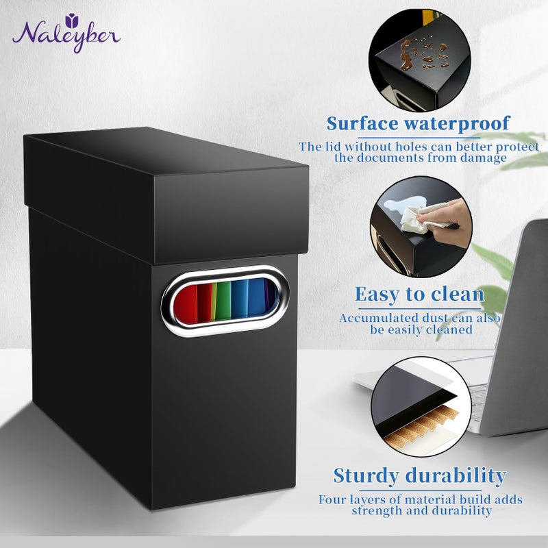 Naleyber File Organizer Box with Lid & Handle, Thickened Cardboard Hanging File Folder Storage Boxes for Letter Size, Portable Filing Organizer for Office, Home, Classroom, Black 2 Pack - Image 4
