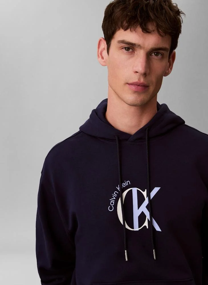 Calvin Klein Jeans Maritime Blue Graphic Terry Hoodie for Men | Best Price UAE