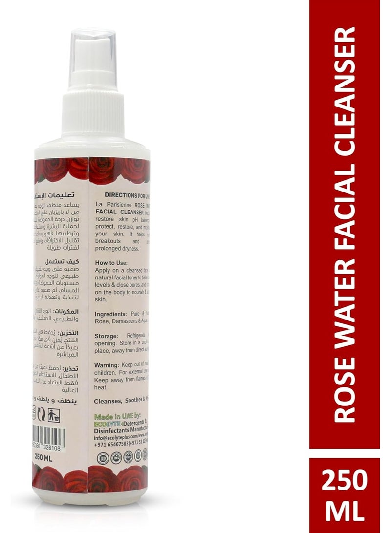 ECOLYTE+ Rose Water La Parisienne Pure & Natural, Revitalizing, Skin Care, Facial Cleanser, Cleansing Toner, Skin Purifying, Face Mist, Brighter & Hydrated Skin, All Skin types - 250 ml - Image 3