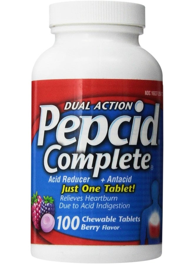 Pepcid Complete Dual Action Acid Reducer and Antacid Berry Flavored Chewable Tablets 100 Count Bottle - Image 1