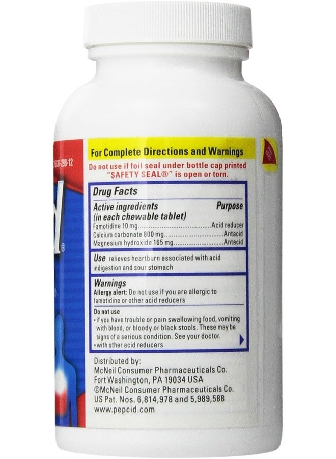 Pepcid Complete Dual Action Acid Reducer and Antacid Berry Flavored Chewable Tablets 100 Count Bottle - Image 2