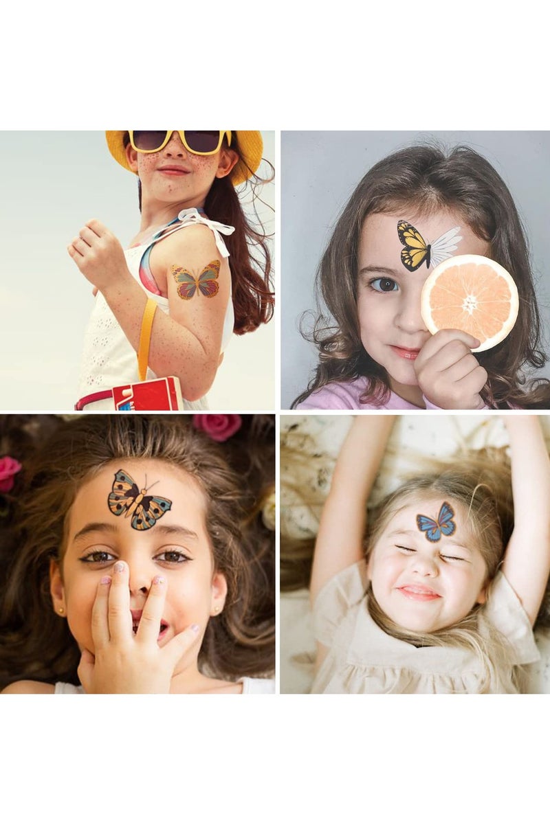 قوس قزح أورينبو 6 أوراق وشم الفراشة اللامعة المعدنية للفتيات - 93 قطعة من وشم الفراشة الذهبية اللامعة المؤقتة لتزيين هدايا الحفلات - Image 3