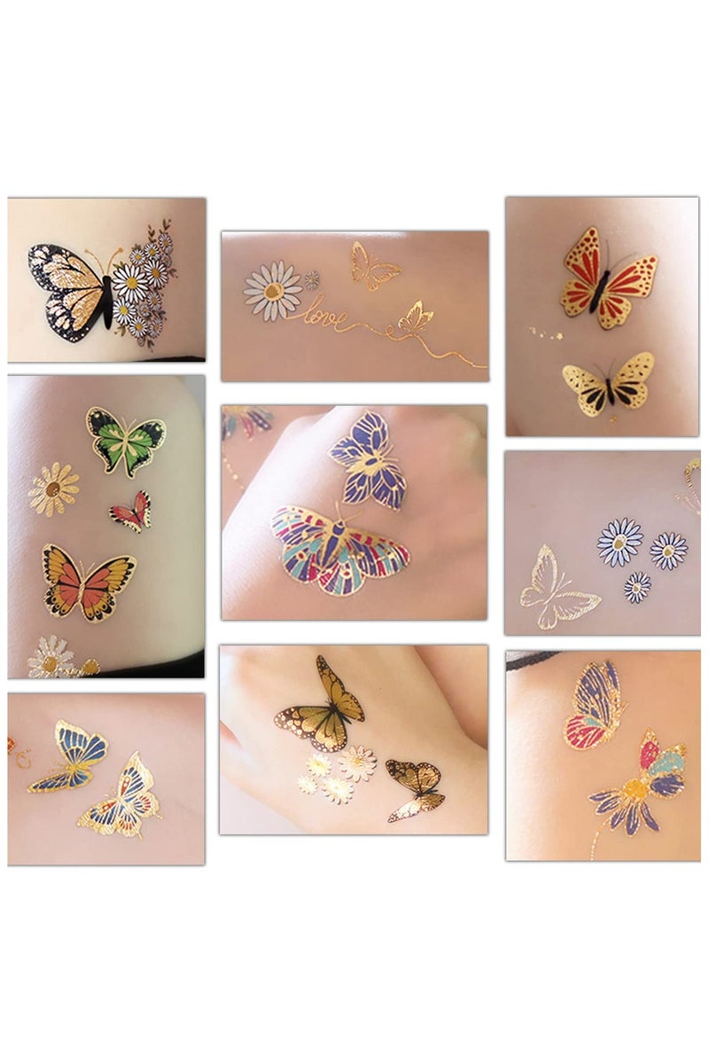 قوس قزح أورينبو 6 أوراق وشم الفراشة اللامعة المعدنية للفتيات - 93 قطعة من وشم الفراشة الذهبية اللامعة المؤقتة لتزيين هدايا الحفلات - Image 4