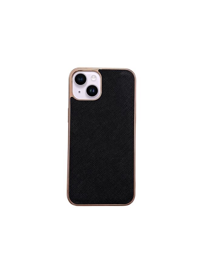Zaboon Case For iPhone 13 Nano Electroplating Cross Texture Genuine Leather Phone Case - Image 1