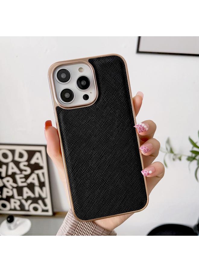 Zaboon Case For iPhone 13 Nano Electroplating Cross Texture Genuine Leather Phone Case - Image 2