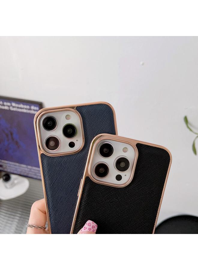 Zaboon Case For iPhone 13 Nano Electroplating Cross Texture Genuine Leather Phone Case - Image 4