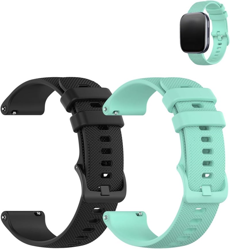WUNIAK Smart Watch Band 16mm, Soft Silicone Sport Replacement Strap, Waterproof Lightweight Wristband for Men & Women .(Black+Teal Green,2 Pack) - Image 1