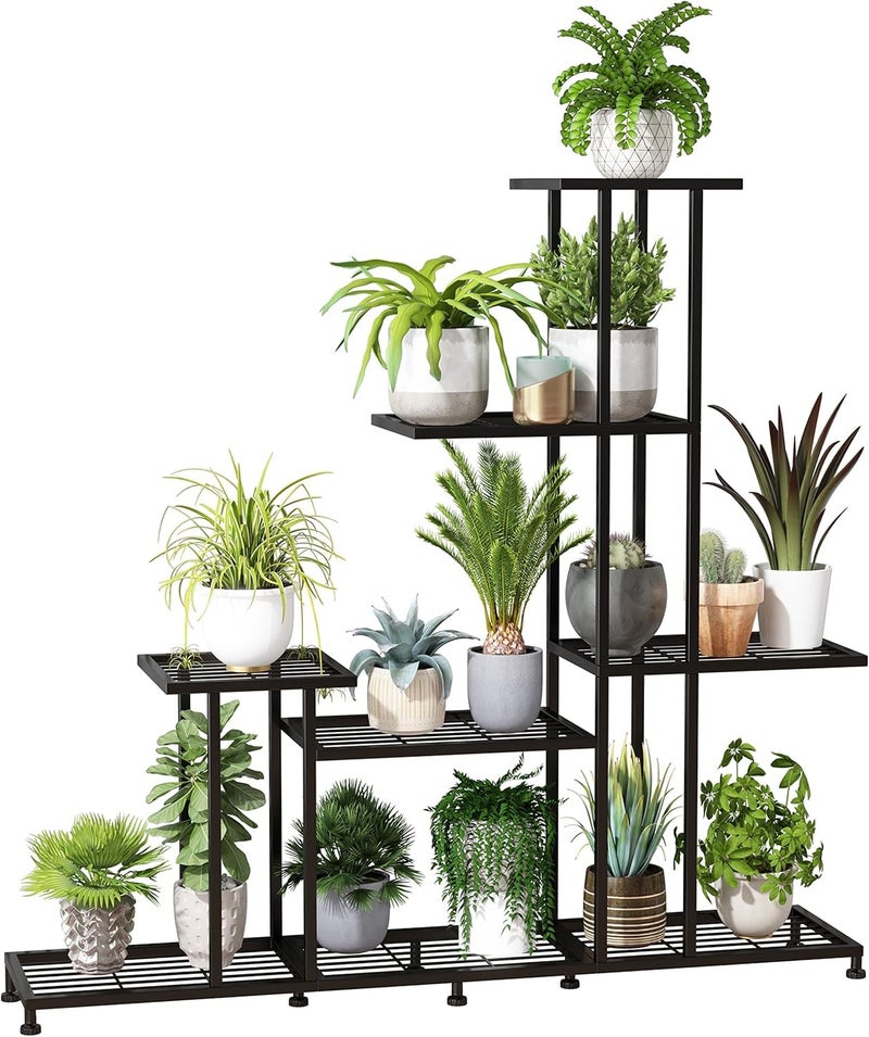 Snazzy Metal 5 Tiers Multifunctional Plant Stands for Indoor Plants, Decorative Plant Shelf for Indoor or Outdoor Patio Garden Balcony and Yard ( Black ) - Image 1