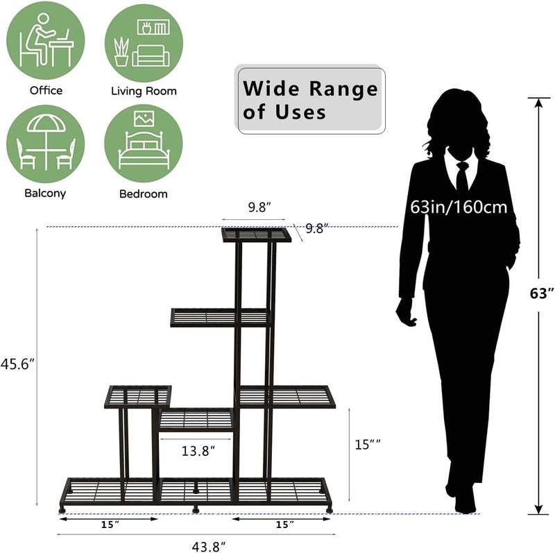 Snazzy Metal 5 Tiers Multifunctional Plant Stands for Indoor Plants, Decorative Plant Shelf for Indoor or Outdoor Patio Garden Balcony and Yard ( Black ) - Image 3