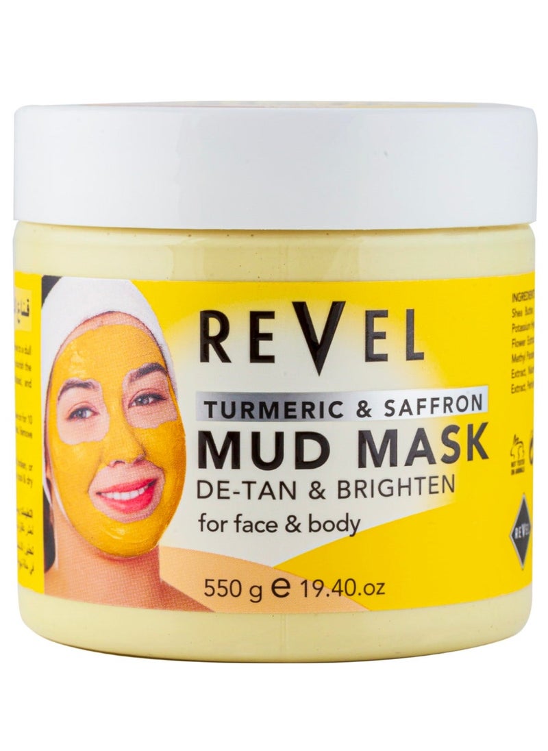 Revel Revel Face & Body Care Turmeric & Saffron Mud Mask For Men & Women 550g, De-Tan & Brighten For Face And Body, Soft & Smooth, Healthy & Beauty  - Image 1