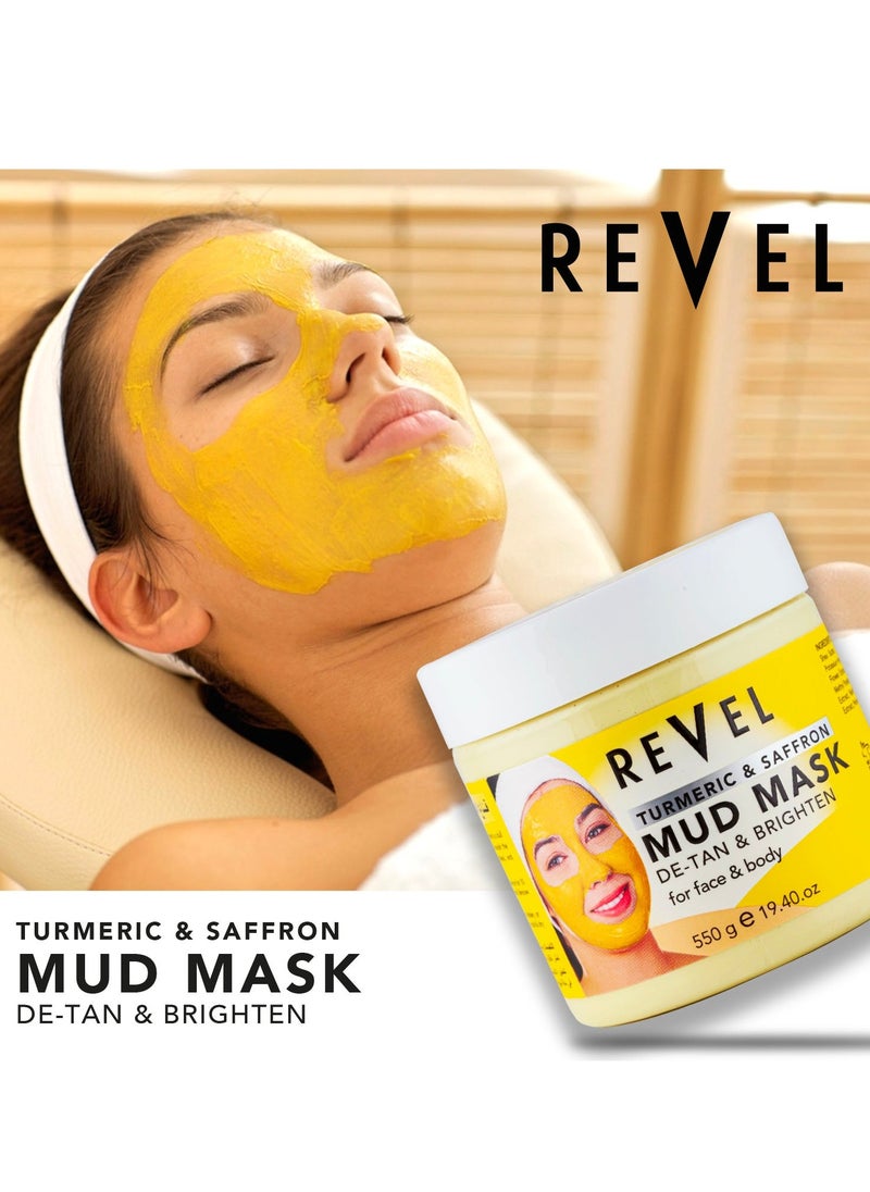 Revel Revel Face & Body Care Turmeric & Saffron Mud Mask For Men & Women 550g, De-Tan & Brighten For Face And Body, Soft & Smooth, Healthy & Beauty  - Image 2