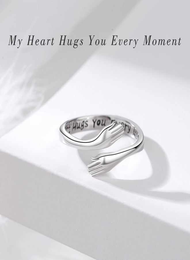 INFUSEU 925 Sterling Silver Hug Rings for Women Teen, Cute Gifts for Girlfriend Daughter Mom Wife, Adjustable Size - Image 2
