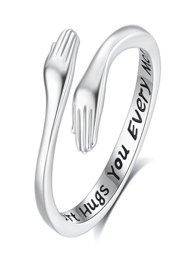 INFUSEU 925 Sterling Silver Hug Rings for Women Teen, Cute Gifts for Girlfriend Daughter Mom Wife, Adjustable Size - Image 1