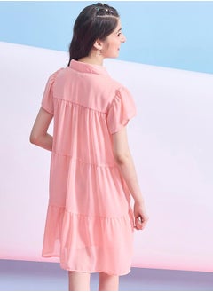 Stylo Bug Solid Tiered Mini Dress with Short Sleeves by Styli  - Image 4