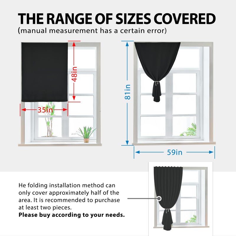 Jilron Autohesion Curtains for Windows,Bedroom Blackout Curtains for - Thermal Lnsulated No Drill Curtains Room Darkening Black Small Drapes, JILRON,(1 Panels,35Wx48L inch-Black) - Image 2