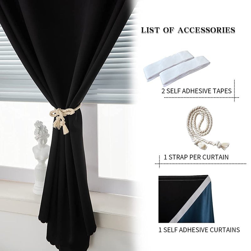 Jilron Autohesion Curtains for Windows,Bedroom Blackout Curtains for - Thermal Lnsulated No Drill Curtains Room Darkening Black Small Drapes, JILRON,(1 Panels,35Wx48L inch-Black) - Image 5