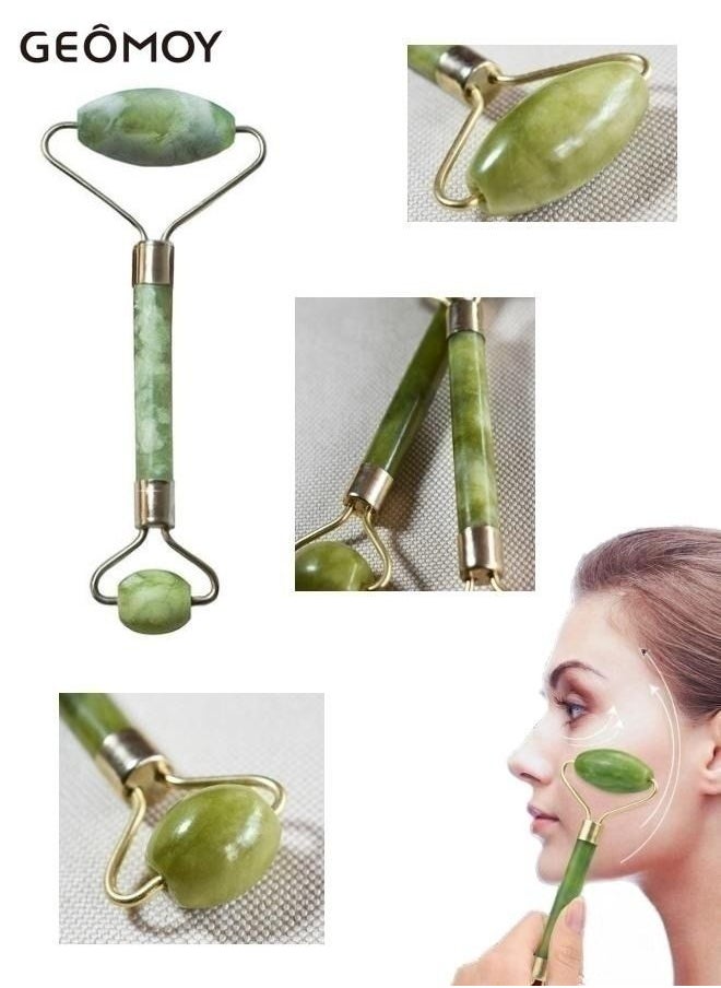 Geomoy - 1pc Jade Roller Gua Sha Set Facial Roller Massager with Gua Sha Tool Jade Stone Massager for Anti-aging Slimming Firming Rejuvenate Face and Neck Remove Wrinkles Eye Puffiness - Image 1