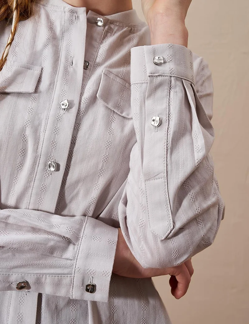Kayra Cotton Double-Bow Pocketed Two-Piece Suit Light Gray