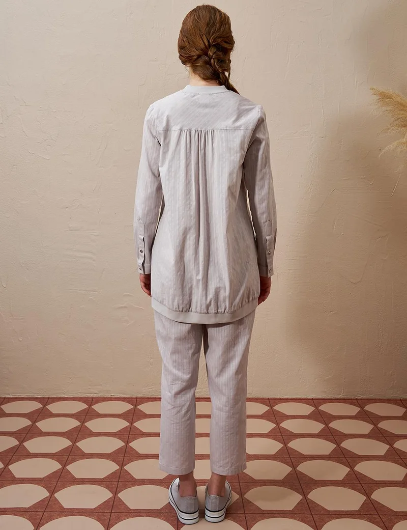 Kayra Cotton Double-Bow Pocketed Two-Piece Suit Light Gray