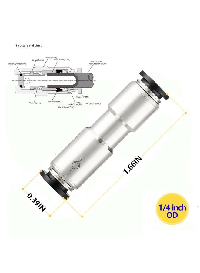Yoebor 1/4" OD Check Valve Push to Connect One Way Inline Air Pneumatic Valves, Nickel Plated Brass & Plastic (Pack of 2) - Image 2