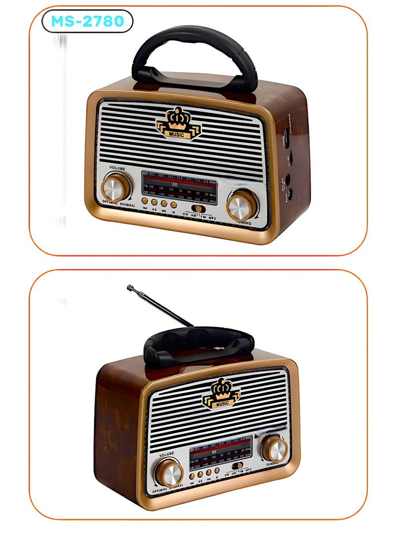 micro speed Radio FM - AM - SW Brown Bluetooth Portable Audio TF Card USB Flash disk Aux playback - Image 5