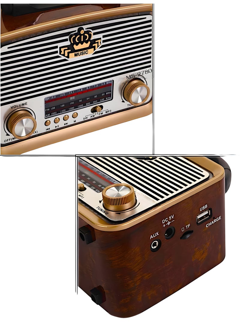 micro speed Radio FM - AM - SW Brown Bluetooth Portable Audio TF Card USB Flash disk Aux playback - Image 3