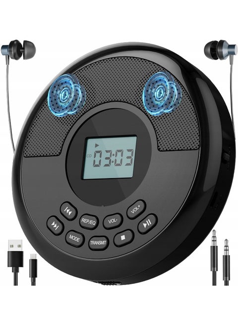 Portable CD Player Bluetooth:Rechargeable Walkman CD Player with Speakers and Headphones,Small CD Player for Car Plug in with Anti-Skip Protection,CD/USB/BT playable,Bluetooth transmitting