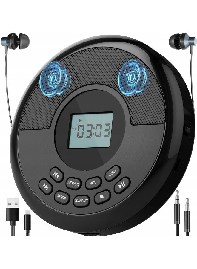 Portable CD Player Bluetooth:Rechargeable Walkman CD Player with Speakers and Headphones,Small CD Player for Car Plug in with Anti-Skip Protection,CD/USB/BT playable,Bluetooth transmitting