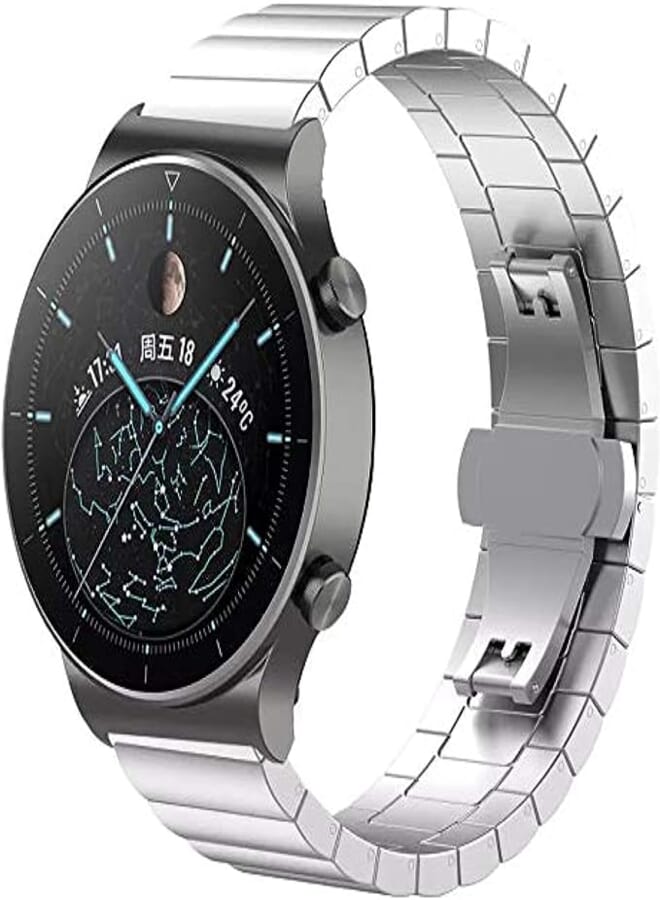 Dado Replacement Stainless steel Band compatible with Huawei GT3 Pro | GT3 | GT2 Pro Watch, one bead stainless steel strap 22 mm strap (Silver)