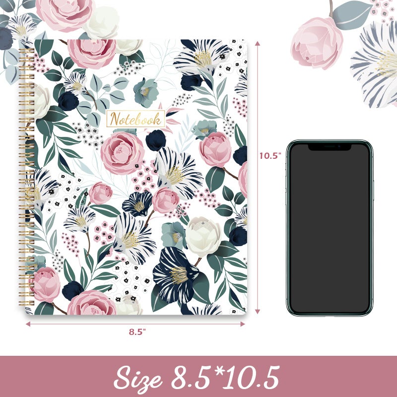Shoparr Spiral Notebook - Notebooks Spiral Bound, 8.5" * 11", Journal Notebook with Thick Paper & Back Pocket, 110 Pages, with Twin-Wire Binding, Journals for Women, College Ruled Notebooks - Floral - Image 5