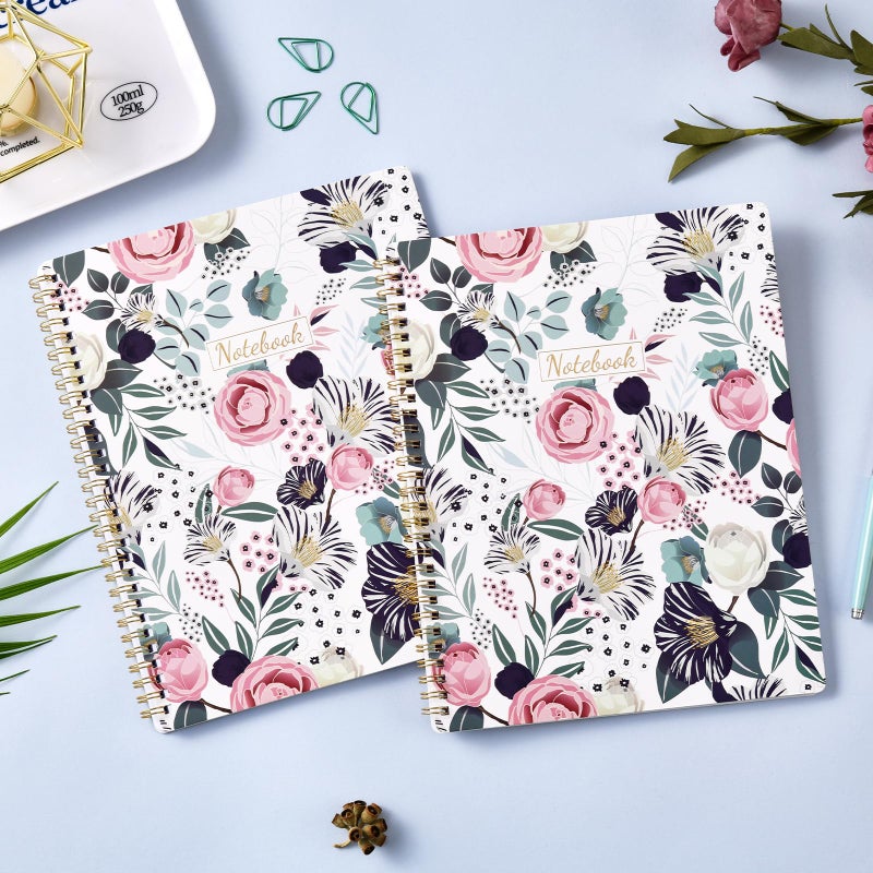 Shoparr Spiral Notebook - Notebooks Spiral Bound, 8.5" * 11", Journal Notebook with Thick Paper & Back Pocket, 110 Pages, with Twin-Wire Binding, Journals for Women, College Ruled Notebooks - Floral - Image 2