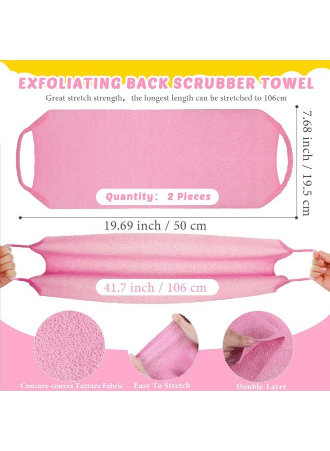 Breling 4 Pack Exfoliating Washcloth Back Scrubber Set, 2 Exfoliating Body Scrubber Nylon Back Body Scrub Towel, 2 Pairs Shower Gloves for Women Men Bath Shower Exfoliation(Pink, Beige) - Image 2