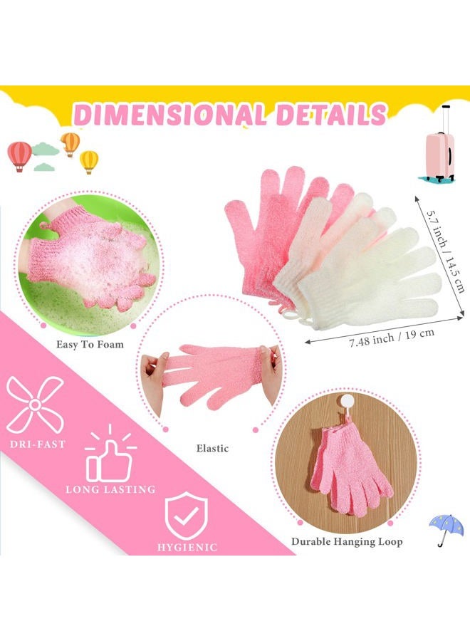 Breling 4 Pack Exfoliating Washcloth Back Scrubber Set, 2 Exfoliating Body Scrubber Nylon Back Body Scrub Towel, 2 Pairs Shower Gloves for Women Men Bath Shower Exfoliation(Pink, Beige) - Image 3