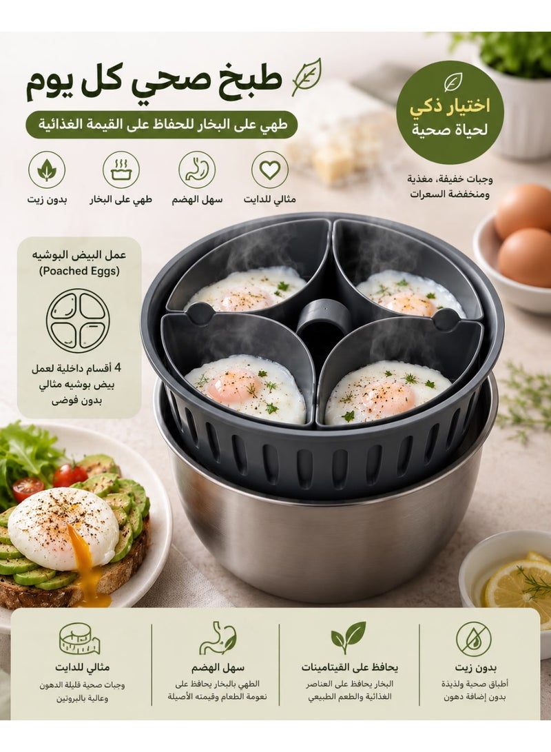 ملحق طهي البيض 2 في 1، جهاز تبخير بيض قابل للتوصيل لبيض مطهو على البخار بشكل مثالي، ملحق لغلي البيض للطبخ في المطبخ وإعداد الوجبات - Image 1