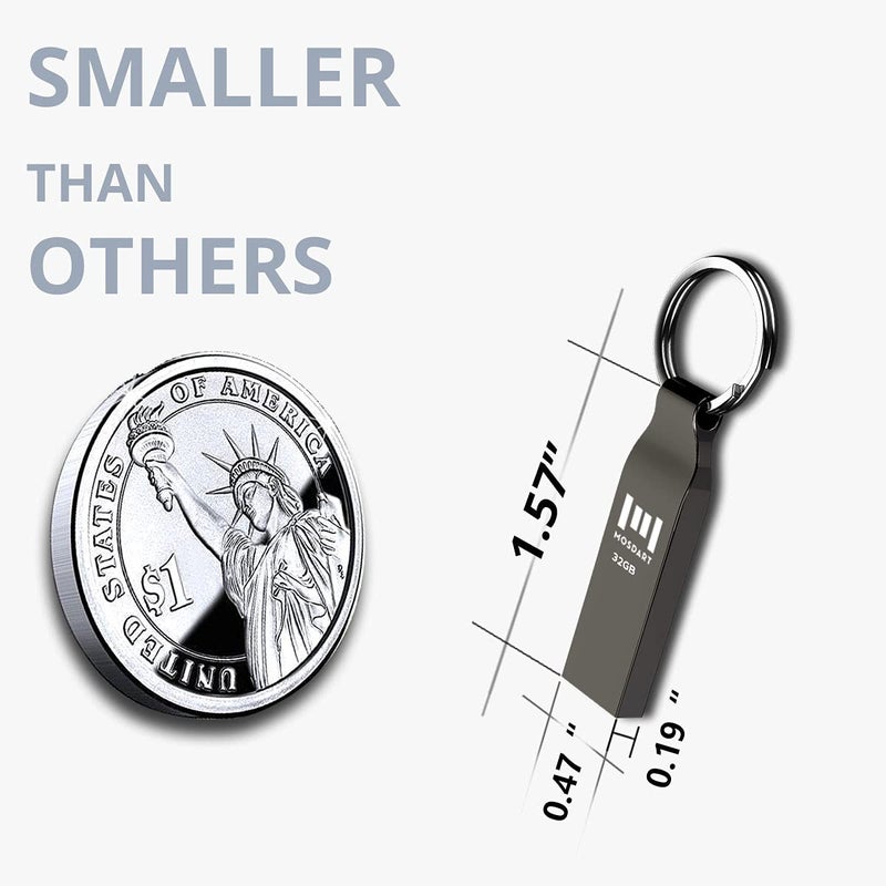 MOSDART فلاش درايف USB2.0 مقاوم للماء بسعة 32GB، ذاكرة معدنية بتنسيق FAT32 مع سلسلة مفاتيح، للنسخ الاحتياطي للنظام، تخزين البيانات، رمادي تيتان - Image 4