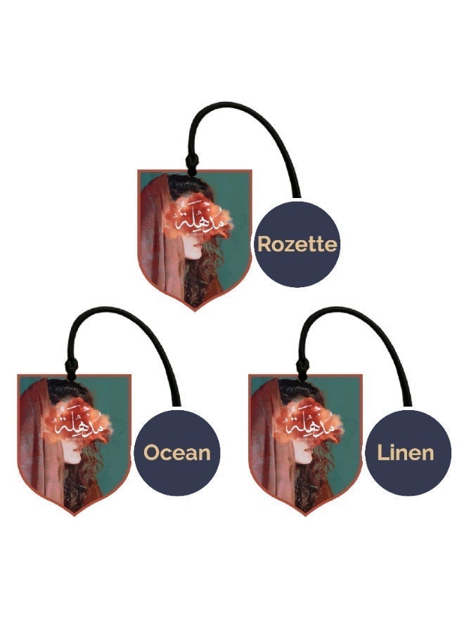Rozette Rosette Car Air Freshener – Set of 3 (Rozette, Linen & Ocean Scents) | Long-Lasting Luxury Fragrance for Cars | Elegant Hanging Design - Image 1