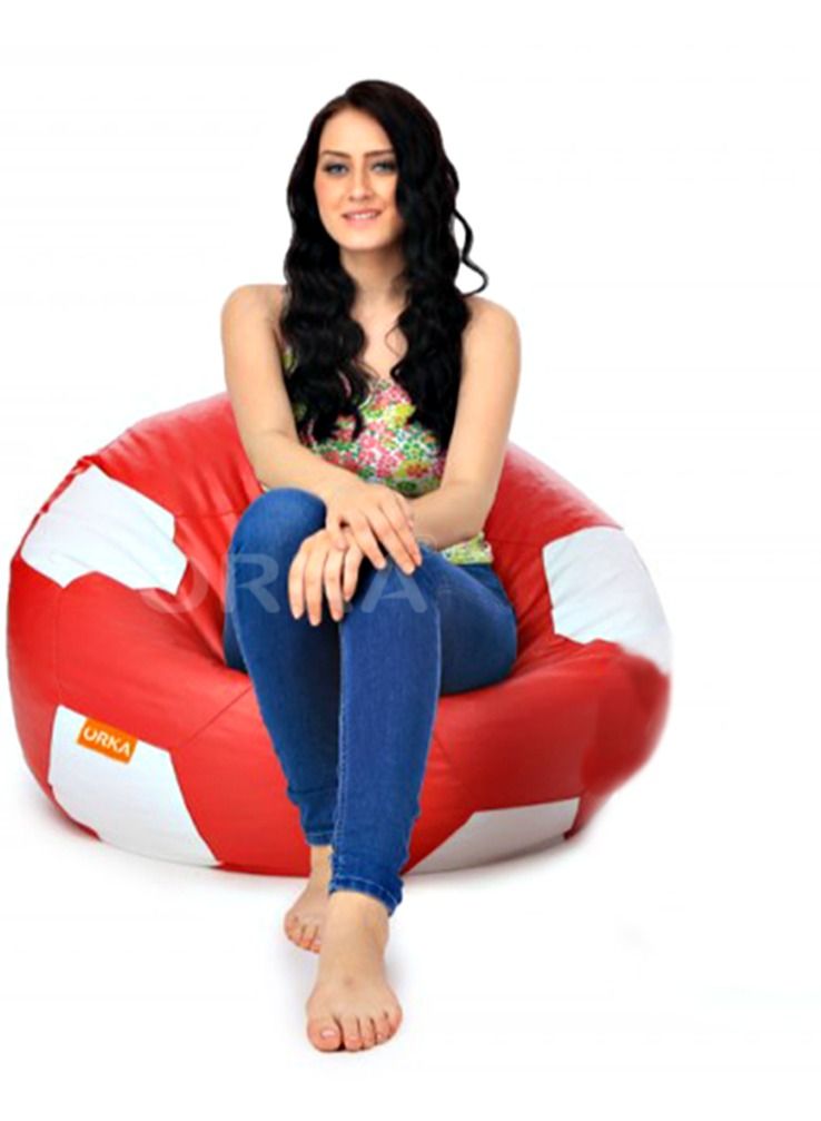 Comfy كيس حبوب كرة القدم الكبير المريح أحمر أبيض مع حبوب فيرجن للتعبئة - Image 1