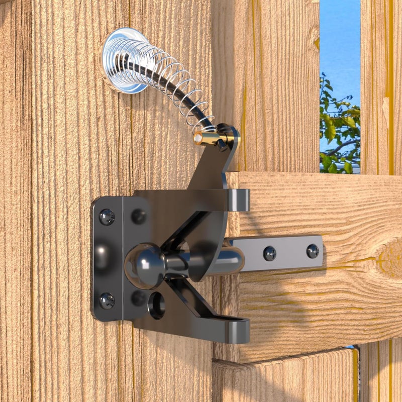 JZVXX Gate Latch with Spring Cable Pull for Fence Gate - Carbon Steel - Black,Self Locking Fence Gate Latch,Gate Latch for Wooden Fence,Fence Door Latch - Image 1