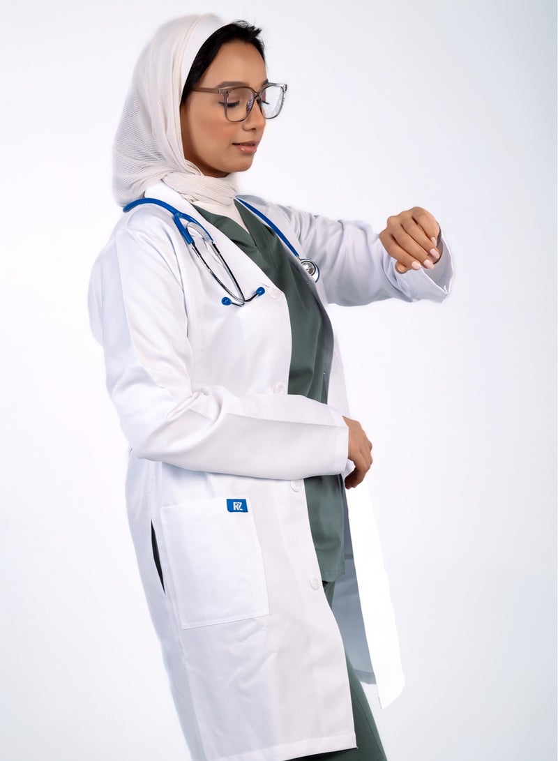 RZ Scrub Comfortable Lycra olive color  fabric with many pockets is meticulously crafted to retain its color without fading with repeated washing  - Image 2