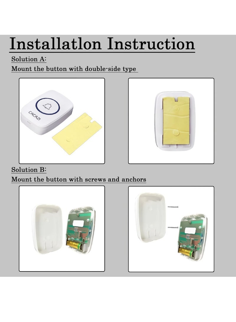 CACAZI Wireless Doorbell, Waterproof Long Distance Household Doorbell, Easy To Install Loud Music Cordless Doorbell, Door Chime With LED Indicator For Home, (1pc, Black, Two To Three) - Image 4