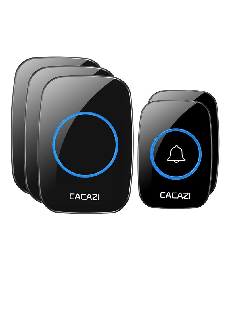 CACAZI Wireless Doorbell, Waterproof Long Distance Household Doorbell, Easy To Install Loud Music Cordless Doorbell, Door Chime With LED Indicator For Home, (1pc, Black, Two To Three) - Image 1