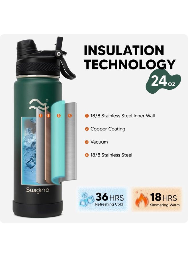 Swigina Insulated Water Bottle with Silicone Boot (36hrs Cold/18hrs Hot) - DIY Stickers, [2-in-1 Lid], BPA Free, 24 oz - Image 3