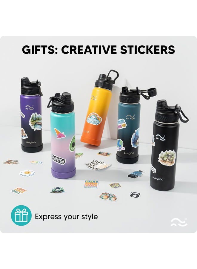 Swigina Insulated Water Bottle with Silicone Boot (36hrs Cold/18hrs Hot) - DIY Stickers, [2-in-1 Lid], BPA Free, 24 oz - Image 5