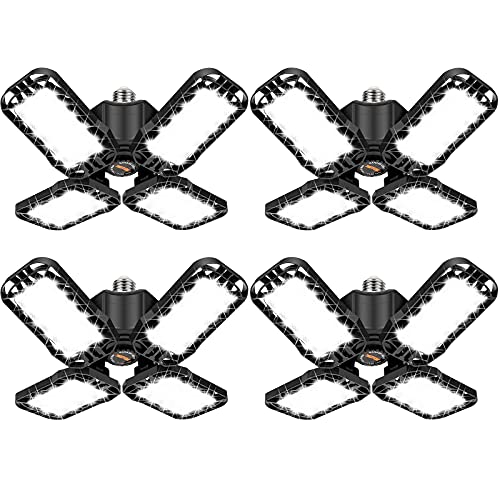 Tudoccy LED Garage Light 4 Pack, 120W Ultra Bright LED Shop Light with 4 Adjustable Panels, 12000LM E26/E27 Base Deformable Ceiling Fixtures for Garage, Workshop, Attic, Basement, Barn (Black-4 Pack) - Image 1