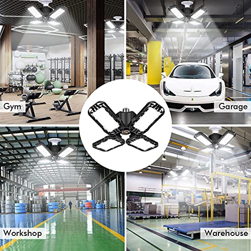 Tudoccy LED Garage Light 4 Pack, 120W Ultra Bright LED Shop Light with 4 Adjustable Panels, 12000LM E26/E27 Base Deformable Ceiling Fixtures for Garage, Workshop, Attic, Basement, Barn (Black-4 Pack) - Image 2