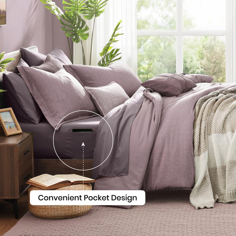 Monbix Queen Comforter Set - 7 Pieces Cationic Dyeing Lilac Bed in a Bag Queen Bedding Sets with Comforter, Sheets, Pillowcases & Shams, Reversible Bedding Comforters Sets - Image 5
